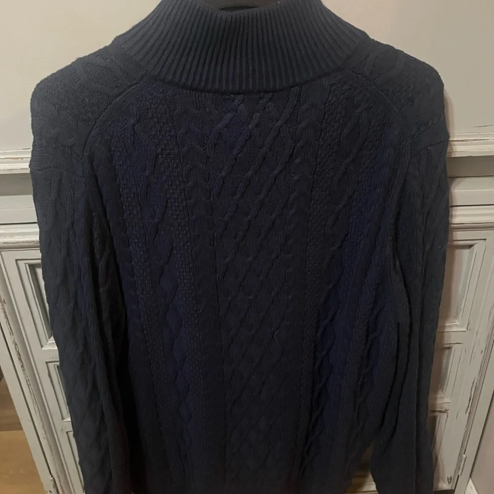 J. Crew Men's Dark Blue fisherman cable sweater Turtleneck - Men’s large